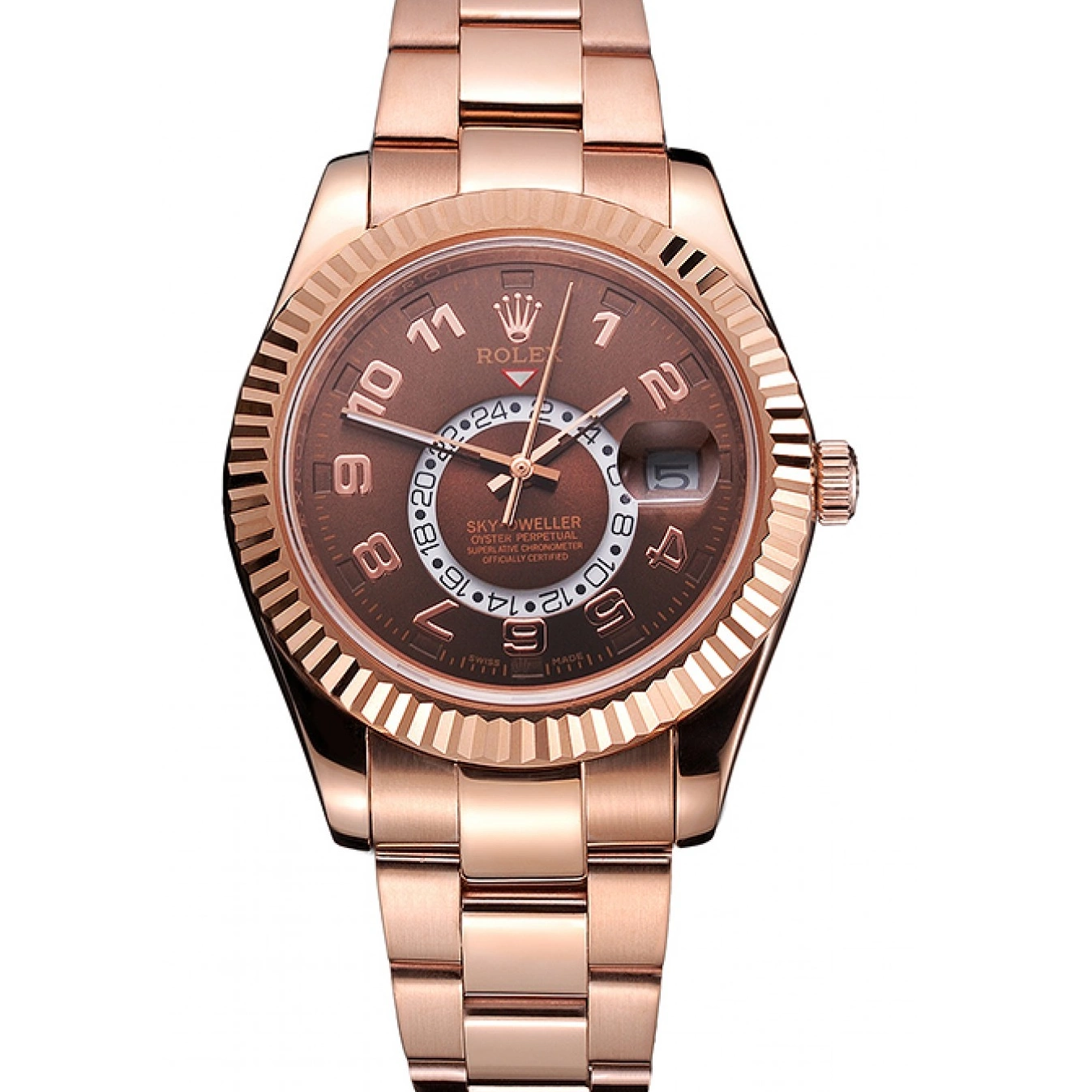 Aaa replica Gold Ad Brown Dweller Rolex Sky Bracelet Case Dial Rose 0713